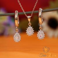  Beyaz Zirkon Taşlı Minimal Anturaj Damla Kolye Küpe Gümüş Set