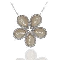 Beyaz Taşlı 5 İsimli Kişiye Özel Çiçek Gümüş Kolye