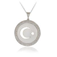 Beyaz Taşlı Büyük Boy Ay Yıldız Gümüş Kolye