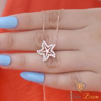 Beyaz Taşlı Deniz Yıldızı Gümüş Kolye