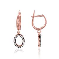 Beyaz Taşlı Kalemli Sallantılı Oval Gümüş Küpe