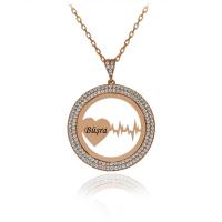 Beyaz Taşlı Kişiye Özel Kalp Ritimli Gümüş Kolye