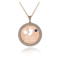 Beyaz Taşlı Kişiye Özel Nazar Boncuklu El Ayak Gümüş Kolye