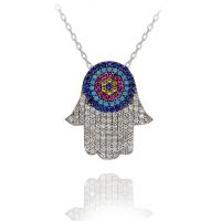 Beyaz Taşlı Nazar Boncuklu Fatma Eli Gümüş Kolye