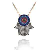 Beyaz Taşlı Nazar Boncuklu Fatma Eli Gümüş Kolye