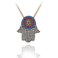 Beyaz Taşlı Nazar Boncuklu Fatma Eli Gümüş Kolye