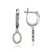 Beyaz Taşlı Sallantılı Oval Gümüş Küpe