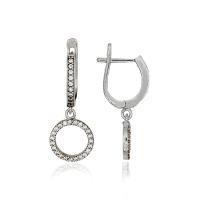 Beyaz Taşlı Sallantılı Yuvarlak Gümüş Küpe