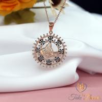 Beyaz Taşlı Tuğralı Kartanesi Gümüş Kolye