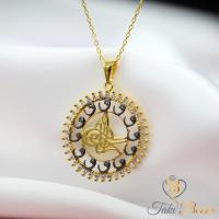 Beyaz Taşlı Vav Tuğra Gümüş Kolye