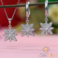 Beyaz Zirkon Taşlı Kutup Yıldızı Kolye Küpe Gümüş Set