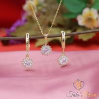 Beyaz Zirkon Taşlı Minimal Anturaj Yuvarlak Kolye Küpe Gümüş Set