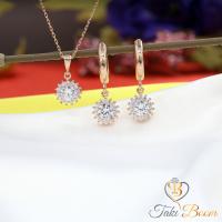 Beyaz Zirkon Taşlı Minimal Anturaj Yuvarlak Kolye Küpe Gümüş Set