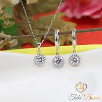 Beyaz Zirkon Taşlı Minimal Anturaj Yuvarlak Kolye Küpe Gümüş Set