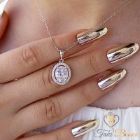 Beyaz Zirkon Taşlı Oval Gümüş Kolye