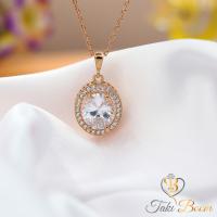 Beyaz Zirkon Taşlı Oval Gümüş Kolye