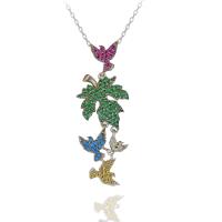 Çınar Yaprağında Uçuşan Kuşlar Gümüş Kolye