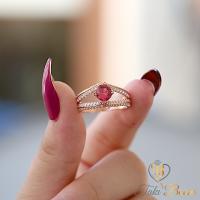 Kırmızı Beyaz Yuvarlak Zirkon Taşlı Gümüş Yüzük