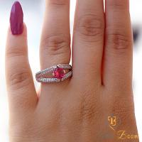 Kırmızı Beyaz Yuvarlak Zirkon Taşlı Gümüş Yüzük