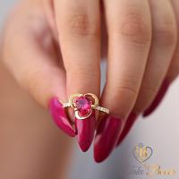 Kırmızı Beyaz Yuvarlak Zirkon Taşlı Pervane Gümüş Yüzük