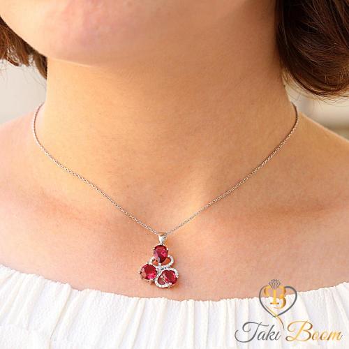 Kırmızı Beyaz Zirkon Taşlı Gümüş Kolye