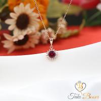 Kırmızı Beyaz Zirkon Taşlı Minimal Yuvarlak Anturaj Gümüş Kolye