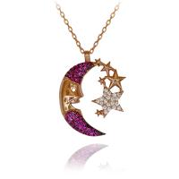 Kırmızı Beyaz Taşlı Ay Dede Gümüş Kolye