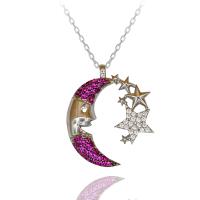 Kırmızı Taşlı Parlak Ay Dede Gümüş Kolye