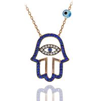 Lacivert Beyaz Taşlı Gözlü Fatma Eli Gümüş Kolye