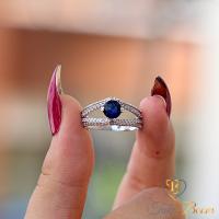 Lacivert Beyaz Yuvarlak Zirkon Taşlı Gümüş Yüzük