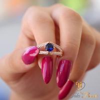 Lacivert Beyaz Yuvarlak Zirkon Taşlı Gümüş Yüzük