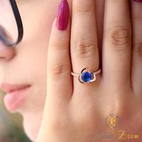 Lacivert Beyaz Yuvarlak Zirkon Taşlı Pervane Gümüş Yüzük