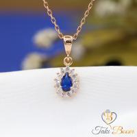 Lacivert Beyaz Zirkon Taşlı Minimal Damla Gümüş Kolye