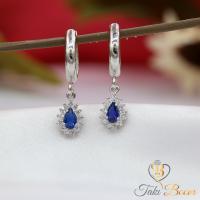 Lacivert Beyaz Zirkon Taşlı Minimal Damla Gümüş Küpe