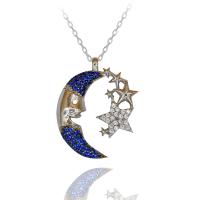 Lacivert Taşlı Parlak Ay Dede Gümüş Kolye