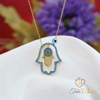 Nazar Boncuklu Parlak Fatma Eli Gümüş Kolye