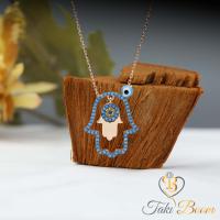 Nazar Boncuklu Parlak Fatma Eli Gümüş Kolye