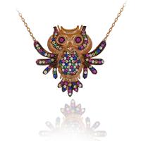 Rengarenk Taşlı Baykuş Gümüş Kolye