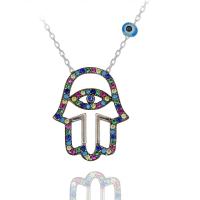 Rengarenk Taşlı Gözlü Fatma Eli Gümüş Kolye