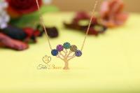 Rengarenk Taşlı Hayat Ağacı Gümüş Kolye