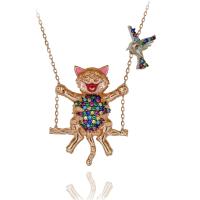 Rengarenk Taşlı Salıncakta Sallanan Kedi Gümüş Kolye
