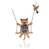 Rengarenk Taşlı Salıncakta Sallanan Kedi Gümüş Kolye