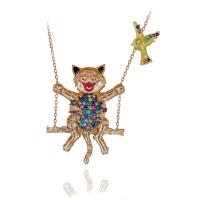 Rengarenk Taşlı Salıncakta Sallanan Kedi Gümüş Kolye