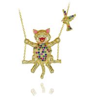 Rengarenk Taşlı Salıncakta Sallanan Kedi Gümüş Kolye