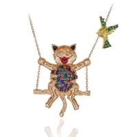 Rengarenk Taşlı Salıncakta Sallanan Kedi Gümüş Kolye