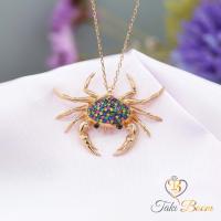 Rengarenk Taşlı Yengeç Gümüş Kolye