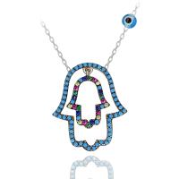 Rengarenk Turkuaz Taşlı Nazar Boncuklu Fatma Eli Gümüş Kolye