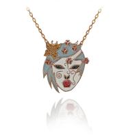 Sarı Nano Taşlı Japon Maske Gümüş Kolye