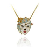Sarı Nano Taşlı Japon Maske Gümüş Kolye