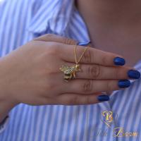 Sarı Siyah Taşlı Arı Gümüş Kolye